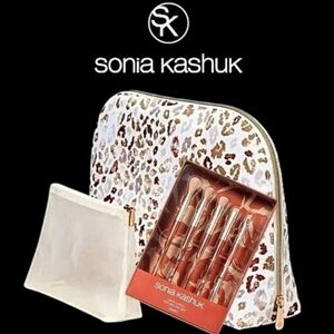 Sonia Kashuk Gold and Cream Animal Print Bag Set